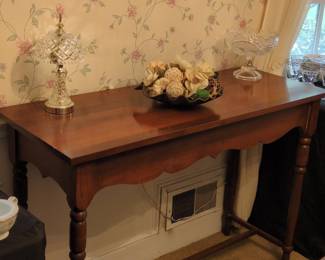 Handmade Cherry Console Table with Turned Legs and Scalloped Apron