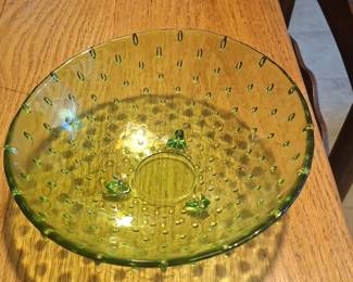 Vintage Green Glass Hobnail Footed Candy Dish