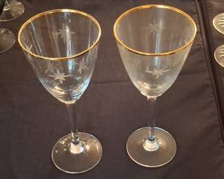 Vintage Gold Rimmed Star Etched Wine Glasses - Libbey Candlelight