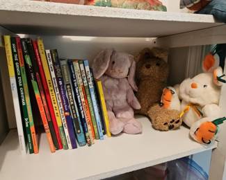 Children's Book and Plush Toy Assortment with Bookshelf