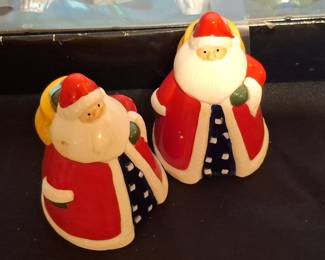 Vintage Santa Claus Ceramic Salt and Pepper Shakers with Polka Dot Robe