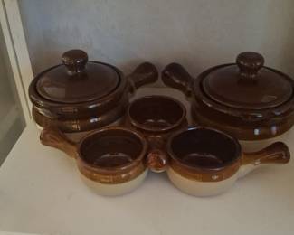 Set of 2 Brown Drip Glaze French Onion Soup Crocks with Lids and Handles