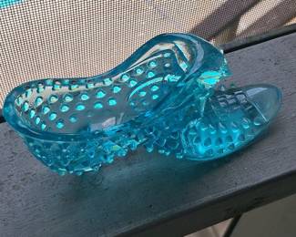 Fenton Hobnail Glass Cat Head Slipper