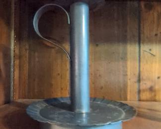 Vintage Tin Hog Scraper Chamberstick Candle Holder