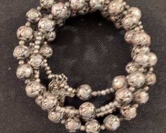 Sterling Silver Rose Bead Rosary