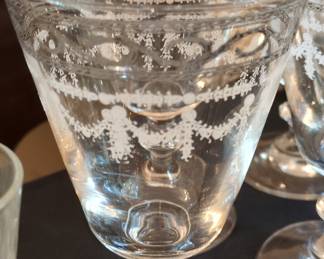 Vintage Fostoria Corsage Etched Crystal Wine Goblets - Set of 5