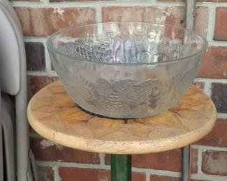 Vintage KIG Glass Indonesia Fruit Motif Punch Bowl