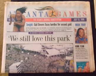 Atlanta Journal-Constitution July 31, 1996 Centennial Olympic Games Newspaper - Gail Devers and Centennial Olympic Park Reopening