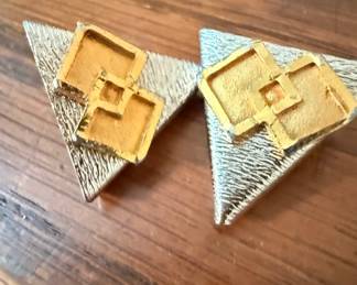 Vintage Geometric Two-Tone Clip-On Earrings