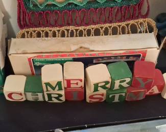 Vintage "Merry Christmas" Wooden Blocks Set with Original Box