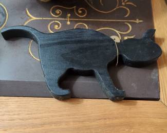 Vintage Wooden Black Cat Shelf Sitter