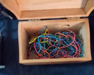 Vintage Wooden Keepsake Box with Assorted Electronic Wiring