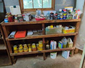Vintage Workshop Workbench with Assorted Supplies