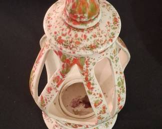 Retro 70's Red and Green Splatterware Ceramic Candle Lamp