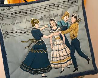 Vintage Square Dance Novelty Pinafore Apron with Musical purse