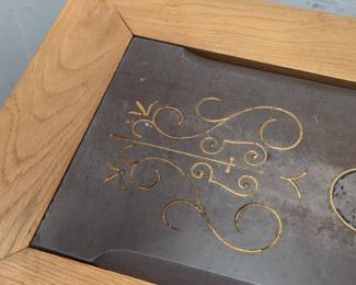 Oak and Slate Console Table with Scrollwork Inlay