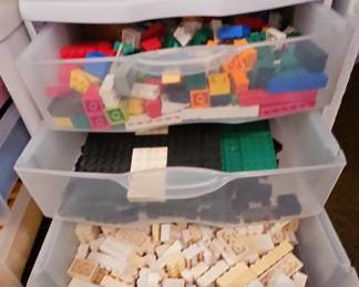 Assorted LEGO Bricks in Sterilite 3-Drawer Organizer