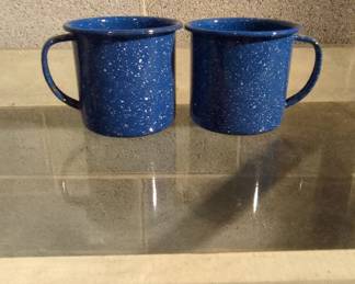 Vintage Blue Speckled Enamelware Mugs (Set of 2)