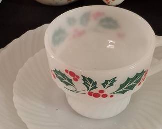 Termocrisa Holly Pattern Milk Glass Cup and Saucer Set
