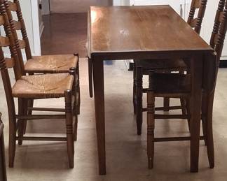 Vintage Oak Drop-Leaf Table and Ladder-Back Chairs