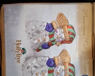 Holly Tree Snowman Salt and Pepper Shakers