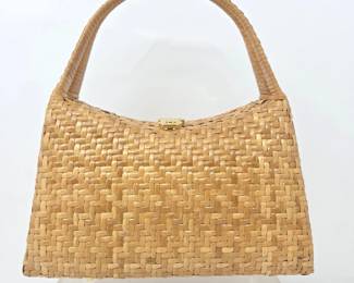 Neiman Marcus Collection Vintage Woven Wicker Handbag with Blue Lining