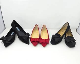 Prada Black Bow Pumps, Ivanka Trump Red Pumps & Neiman Marcus Black Dress Shoes – 3-Pair Designer Shoe Lot