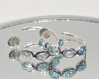 14K Gold & Aquamarine Hoop Earrings – Faceted Blue Gemstone Fine Jewelry