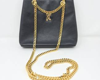 Paloma Picasso Black Leather Handbag with Gold-Tone Chain & Signature “X” Charm
