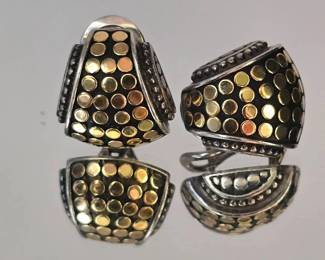 John Hardy Sterling Silver & 14K Gold Earrings – Dot Motif Omega Clip Designer Earrings