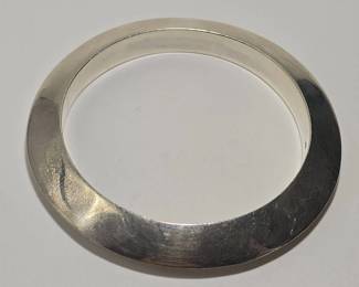 Sterling Silver Wide Bangle Bracelet – Sleek Modernist Estate Jewelry