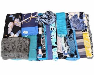 Blue & Turquoise Designer Scarf Collection – Silk, Floral, Abstract & Fashion Prints