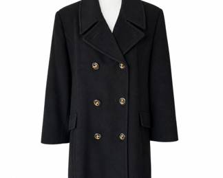 St. John Coat Collection Black Double-Breasted Jacket – Gold-Tone Buttons – Approx. Large/XL