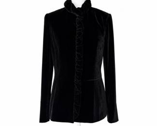 Lafayette 148 New York Black Velvet Jacket – Ruffled Trim Designer Blazer