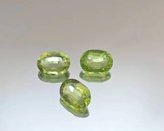Three Loose Peridot Gemstones – Approx. 4.05 Total Carats – Oval Faceted Green Stones - Reviewed by Gemologist