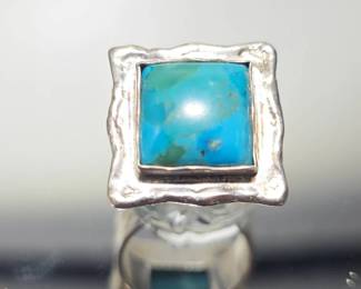 Sterling Silver Turquoise Statement Ring – Modernist Square Gemstone Design