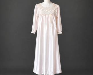 Vintage Christian Dior Ivory Pale Pink Lounge Gown – Elegant Designer Nightgown & Luxury Sleepwear