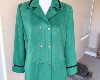St. John Sport by Marie Gray Green Suede-Style Jacket – Black Trim – Size Medium