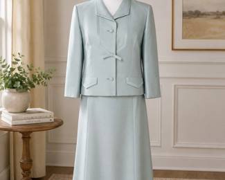 Vintage Light Blue Wedding Suit – Bride’s Two-Piece Skirt Suit