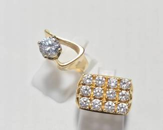Set of Two 14K Gold & CZ Rings – Solitaire & Multi-Stone Statement Designs