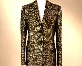 Tagliatore Italy Black & Gold Sequin Blazer Jacket – Size 44 – Statement Evening Designer Coat
