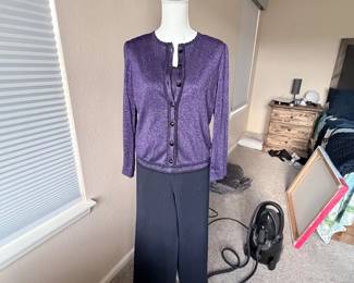 St. John Purple Cardigan Jacket with Coordinating Black Pants – Size Small