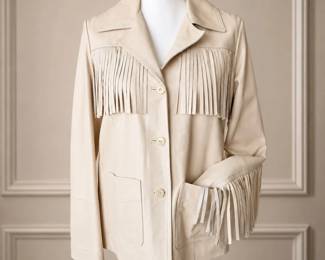 Johnny Was Beige 100% Leather Fringe Jacket – Size Small – Western Boho Designer Coat
