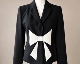 Love Moschino Women’s Black Blazer with Oversized White Bow Detail – US Size 8