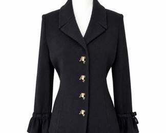St. John Evening Black Knit Jacket – Gold-Tone Buttons – Size 12 – Luxury Designer Evening Wear