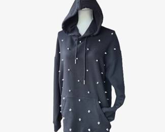 Givenchy Black Hooded Sweatshirt Dress with Silver-Tone Stud & Pearl Embellishments – Size Small