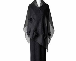 - St. John Evening Black Knit Dress with Elizabeth Gillett New York Sheer Embellished Wrap