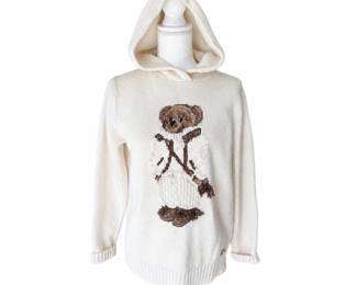 Ralph Lauren Polo Bear Hooded Sweater – Cream Knit Designer Pullover