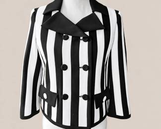 Moschino Women’s Black & White Striped Double-Breasted Jacket – Size 8
