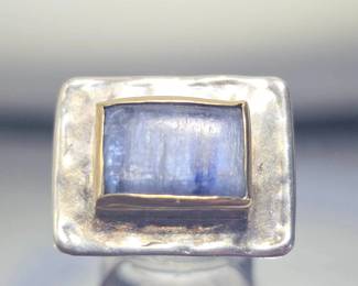 Sterling Silver Labradorite Ring – Modernist Rectangular Blue Flash Statement Ring